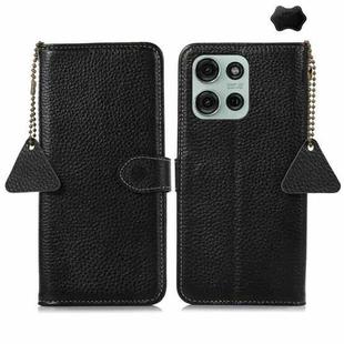 For Motorola Moto G75 5G Genuine Leather Litchi Texture RFID Leather Phone Case(Black)