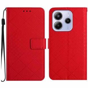 For Redmi Note 14 4G 164.84mm EU Version Rhombic Grid Texture Leather Phone Case(Red)