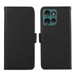 For Motorola Edge 50 ABEEL Side-Magnetic Litchi Pattern Leather RFID Phone Case(Black)