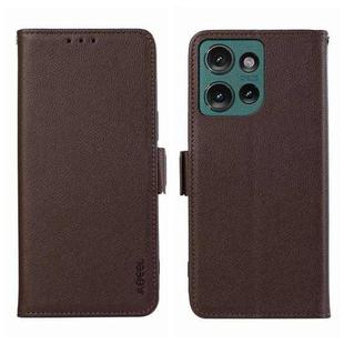 For Motorola Edge 50 ABEEL Side-Magnetic Litchi Pattern Leather RFID Phone Case(Brown)