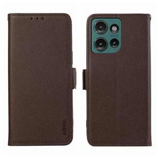 For Motorola Edge 50 Neo ABEEL Side-Magnetic Litchi Pattern Leather RFID Phone Case(Brown)