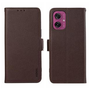 For Motorola Moto G55 5G ABEEL Side-Magnetic Litchi Pattern Leather RFID Phone Case(Brown)