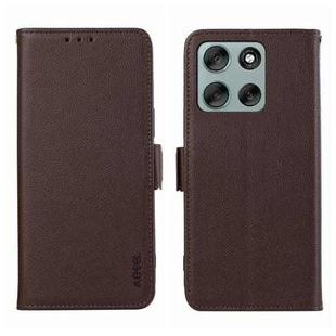 For Motorola Moto G86 5G ABEEL Side-Magnetic Litchi Pattern Leather RFID Phone Case(Brown)