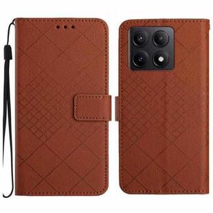 For Xiaomi 14T 5G Global Rhombic Grid Texture Leather Phone Case(Brown)