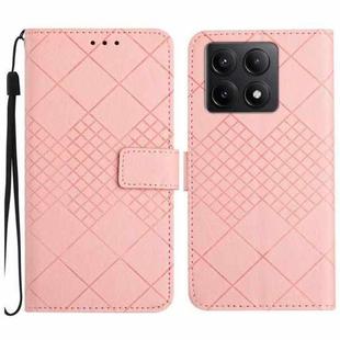 For Xiaomi 14T 5G Global Rhombic Grid Texture Leather Phone Case(Pink)