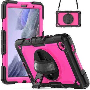 For Samsung Galaxy Tab A7 Lite T220 Silicone Hybrid PC Tablet Case with Shoulder Strap(Rose Red + Black)