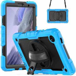 For Samsung Galaxy Tab A7 Lite T220 Silicone Hybrid PC Tablet Case with Shoulder Strap(Black + Light Blue)