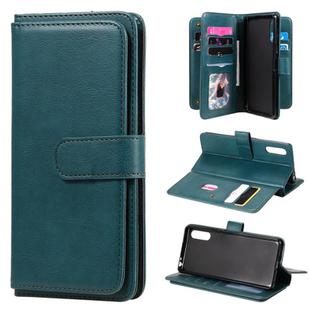 For Sony Xperia L4 Multifunctional Magnetic Copper Buckle Horizontal Flip Solid Color Leather Case with 10 Card Slots & Wallet & Holder & Photo Frame(Dark Green)