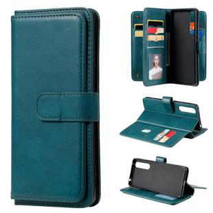 For Sony Xpeira 1 II Multifunctional Magnetic Copper Buckle Horizontal Flip Solid Color Leather Case with 10 Card Slots & Wallet & Holder & Photo Frame(Dark Green)