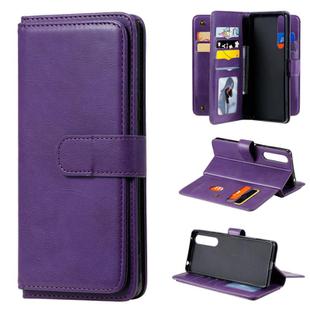 For Sony Xpeira 1 II Multifunctional Magnetic Copper Buckle Horizontal Flip Solid Color Leather Case with 10 Card Slots & Wallet & Holder & Photo Frame(Purple)