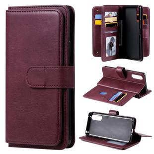 For Sony Xpeira 10 II Multifunctional Magnetic Copper Buckle Horizontal Flip Solid Color Leather Case with 10 Card Slots & Wallet & Holder & Photo Frame(Red Wine)