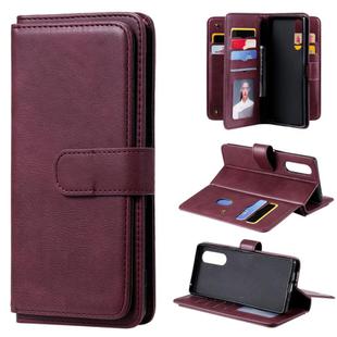 For Sony Xpeira 5 Multifunctional Magnetic Copper Buckle Horizontal Flip Solid Color Leather Case with 10 Card Slots & Wallet & Holder & Photo Frame(Red Wine)