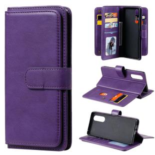 For Sony Xpeira 5 Multifunctional Magnetic Copper Buckle Horizontal Flip Solid Color Leather Case with 10 Card Slots & Wallet & Holder & Photo Frame(Purple)