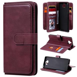 For Sony Xpeira 8 Multifunctional Magnetic Copper Buckle Horizontal Flip Solid Color Leather Case with 10 Card Slots & Wallet & Holder & Photo Frame(Red Wine)