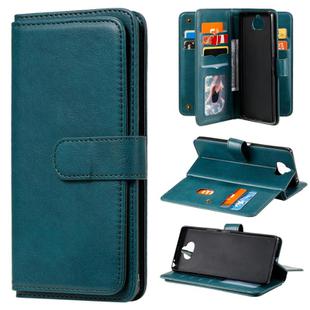 For Sony Xpeira 8 Multifunctional Magnetic Copper Buckle Horizontal Flip Solid Color Leather Case with 10 Card Slots & Wallet & Holder & Photo Frame(Dark Green)