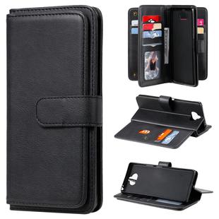 For Sony Xpeira 8 Multifunctional Magnetic Copper Buckle Horizontal Flip Solid Color Leather Case with 10 Card Slots & Wallet & Holder & Photo Frame(Black)