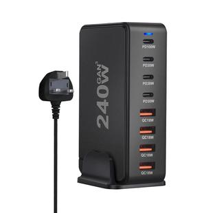 YMS-858 GaN 240W USB x 4, USB-C / Type-C x 4 Fast Charger, Plug Type:UK Plug(Black)