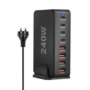 YMS-858 GaN 240W USB x 4, USB-C / Type-C x 4 Fast Charger, Plug Type:AU Plug(Black)