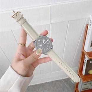 For Samsung Galaxy Watch3 41mm Leather Silver Buckle Watch Band (Beige)