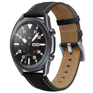 For Samsung Galaxy Watch3 45mm Leather Silver Buckle Watch Band(Black)