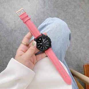 For Samsung Galaxy Watch3 45mm Leather Silver Buckle Watch Band(Dark Pink)