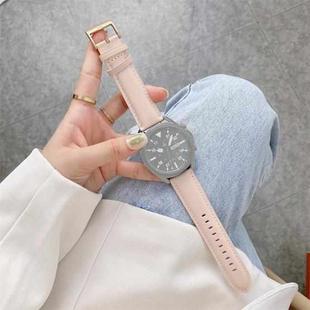 For Samsung Galaxy Watch3 45mm Leather Silver Buckle Watch Band (Light Pink)