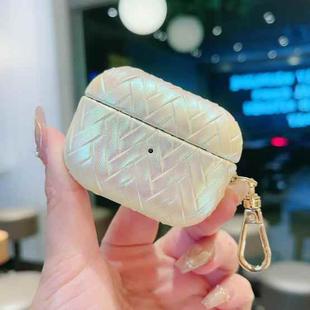 For AirPods Pro 2 Colorful Weaving Texture Earbuds Box PC Case with Hook(White)
