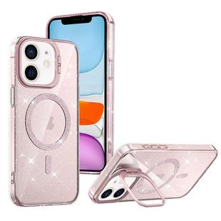 For iPhone 11 Shiny Shield MagSafe Lens Holder Phone Case(Pink)