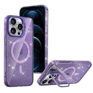 For iPhone 12 Pro Max Shiny Shield MagSafe Lens Holder Phone Case(Purple)