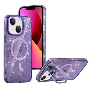 For iPhone 13 Shiny Shield MagSafe Lens Holder Phone Case(Purple)