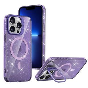 For iPhone 13 Pro Shiny Shield MagSafe Lens Holder Phone Case(Purple)