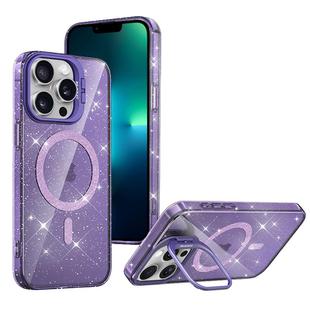 For iPhone 13 Pro Max Shiny Shield MagSafe Lens Holder Phone Case(Purple)