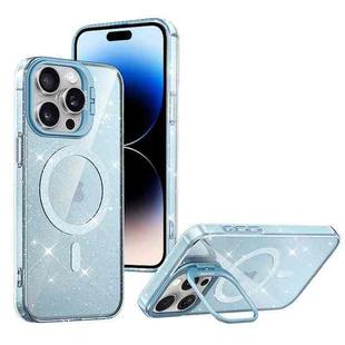 For iPhone 14 Pro Max Shiny Shield MagSafe Lens Holder Phone Case(Blue)