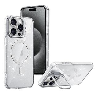 For iPhone 15 Pro Shiny Shield MagSafe Lens Holder Phone Case(Silver)