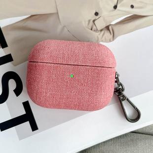 For AirPods Pro 2 Fine Cloth Texture Earbuds Box PC Case with Hook(Pink)