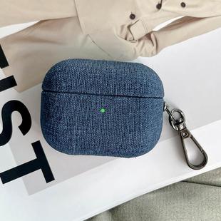 For AirPods 3 Fine Cloth Texture Earbuds Box PC Case with Hook(Blue)