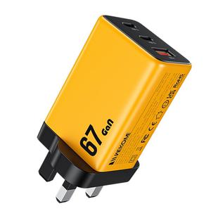 WK WP-U157 67W USB-C / Type-Cx2, USB GaN Fast Charger, Plug Type:UK Plug(Yellow)