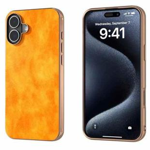 For iPhone 16 Nano Electroplating Dual Color Lichi Texture PU Phone Case(Orange)