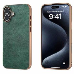 For iPhone 16 Nano Electroplating Dual Color Lichi Texture PU Phone Case(Green)