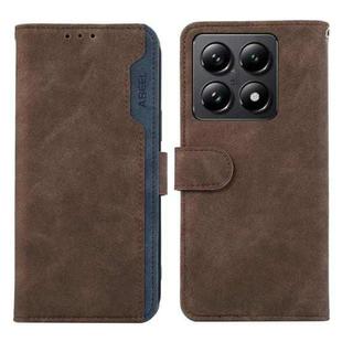 For Xiaomi 14T Pro ABEEL Color Block Magnetic RFID Leather Phone Case(Brown-Blue)