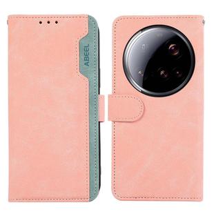 For Xiaomi 15 Ultra ABEEL Color Block Magnetic RFID Leather Phone Case(Pink-Cyan)