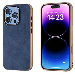 For iPhone 16 Pro Max Nano Electroplating Dual Color Cowhide Texture Protective Phone Case(Blue)