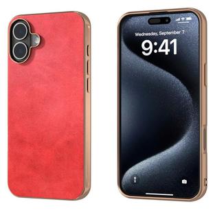 For iPhone 16 Plus Nano Electroplating Dual Color Cowhide Texture Protective Phone Case(Red)