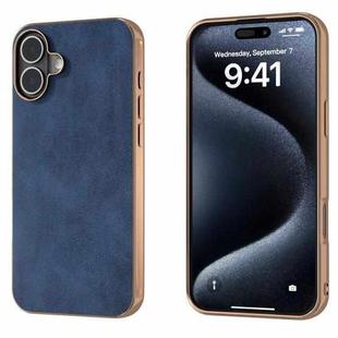 For iPhone 16 Nano Electroplating Dual Color Cowhide Texture Protective Phone Case(Blue)