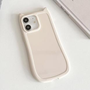 For iPhone 12 Frosted Solid Color Cat Head TPU Phone Case(White)