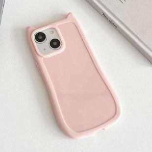 For iPhone 14 Frosted Solid Color Cat Head TPU Phone Case(Pink)