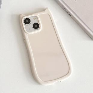 For iPhone 14 Plus Frosted Solid Color Cat Head TPU Phone Case(White)