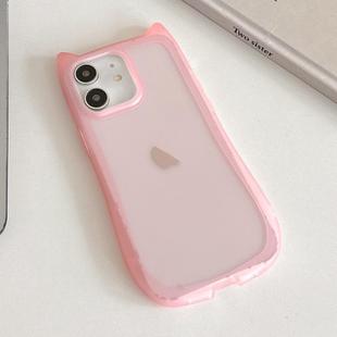 For iPhone 11 Frosted Transparent Cat Head TPU Phone Case(Pink)