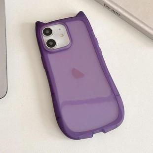 For iPhone 11 Frosted Transparent Cat Head TPU Phone Case(Purple)