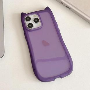 For iPhone 11 Pro Frosted Transparent Cat Head TPU Phone Case(Purple)